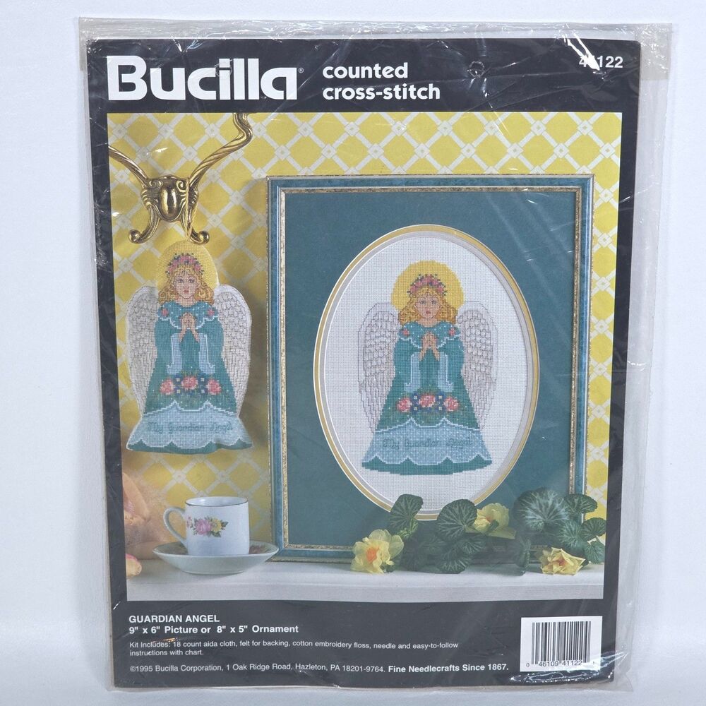 Bucilla Counted Cross Stitch Kit 4122 Guardian Angel 9x6 Picture or Ornament NEW